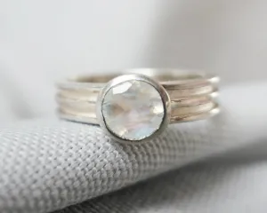 Moonstone Round Layer Ring in Sterling Silver