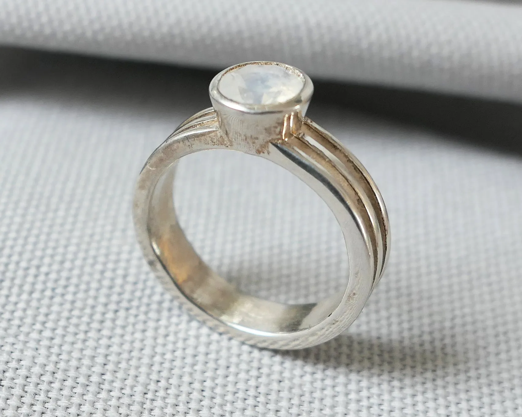 Moonstone Round Layer Ring in Sterling Silver