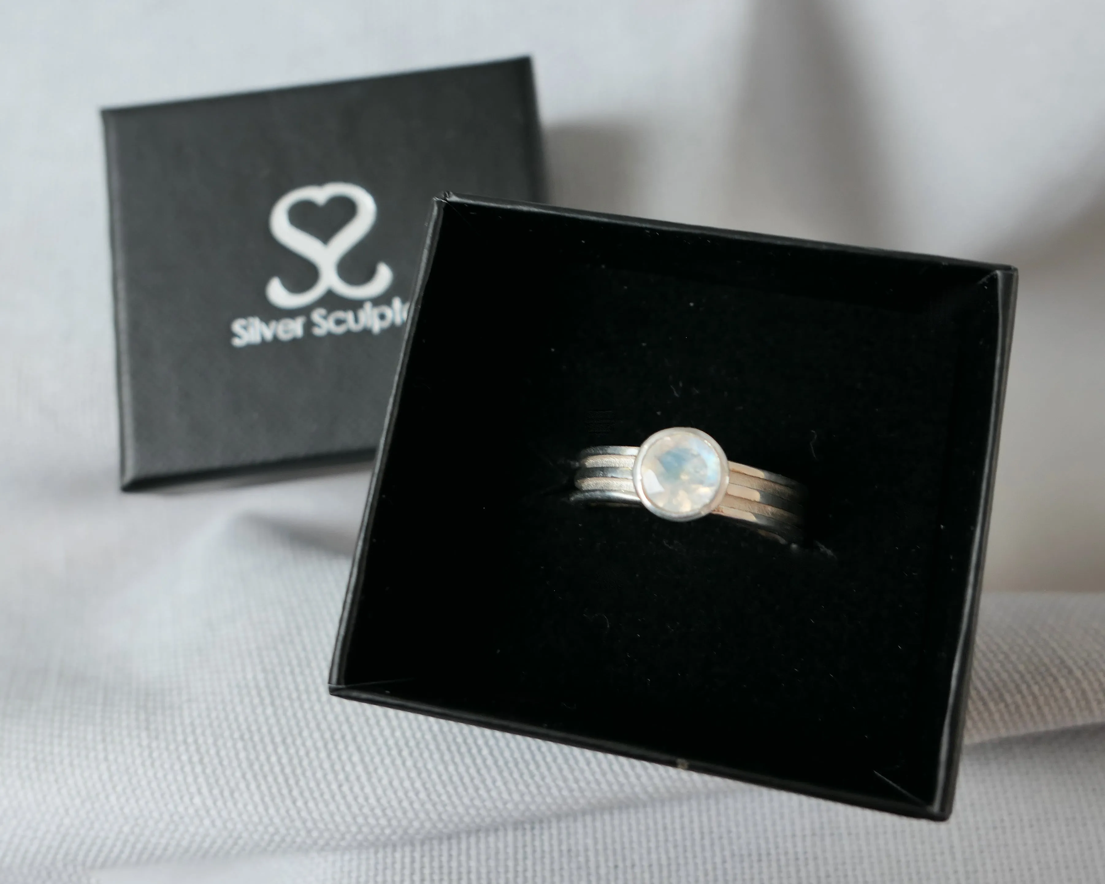 Moonstone Round Layer Ring in Sterling Silver