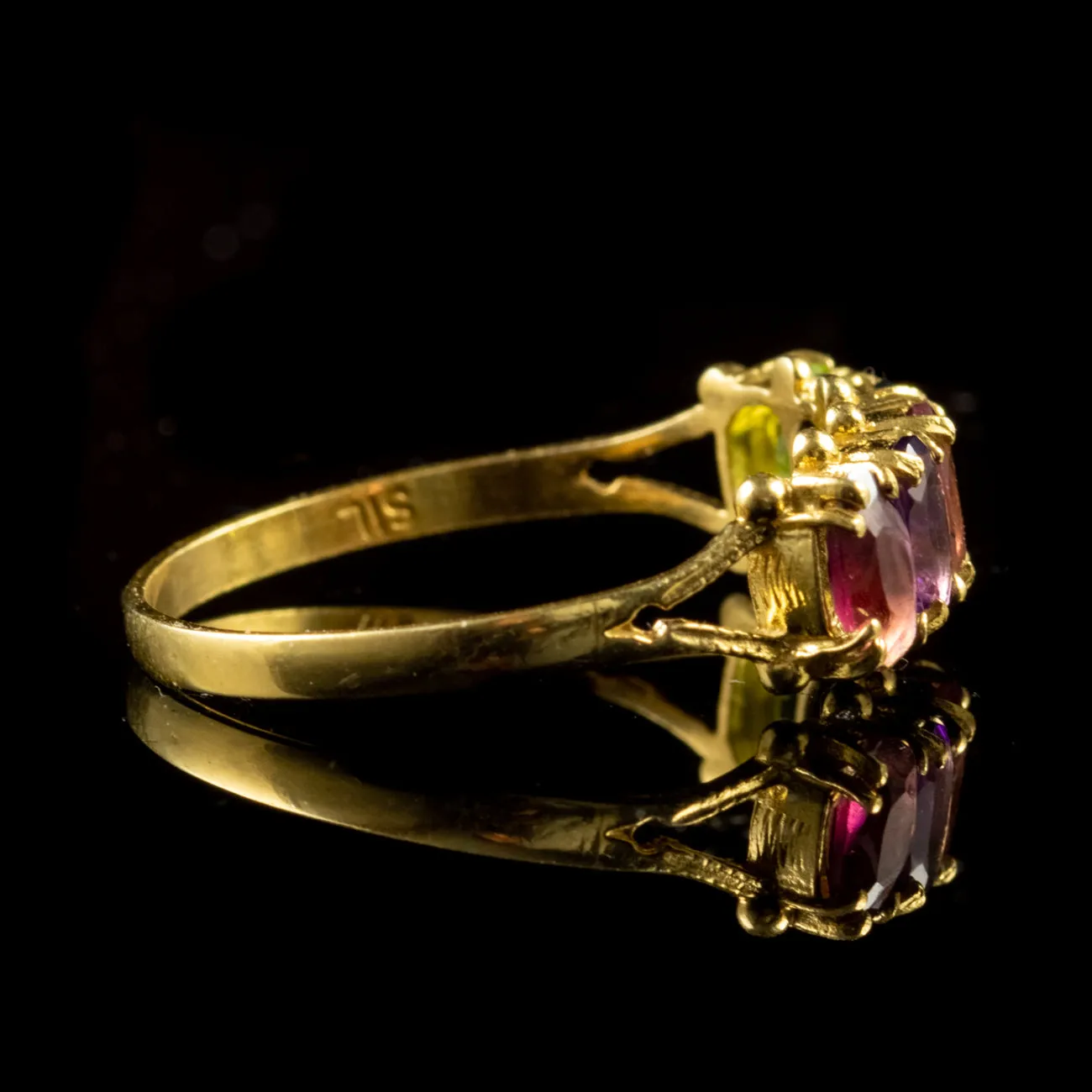 Multi Gemstone Five Stone Ring 18Ct Gold Silver