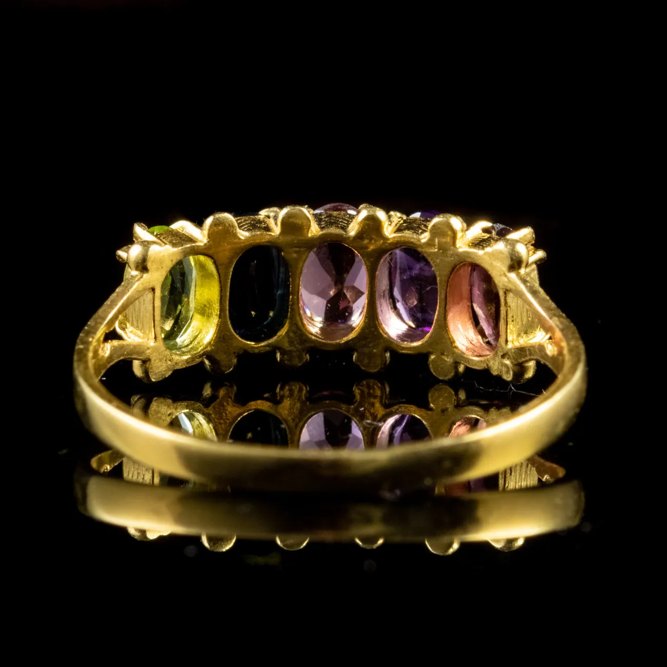 Multi Gemstone Five Stone Ring 18Ct Gold Silver