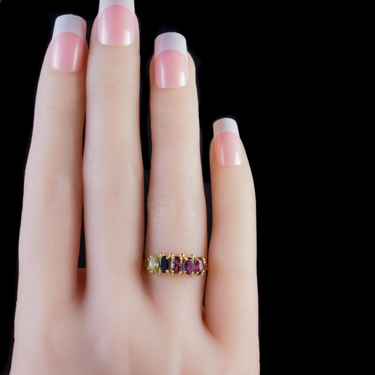 Multi Gemstone Five Stone Ring 18Ct Gold Silver