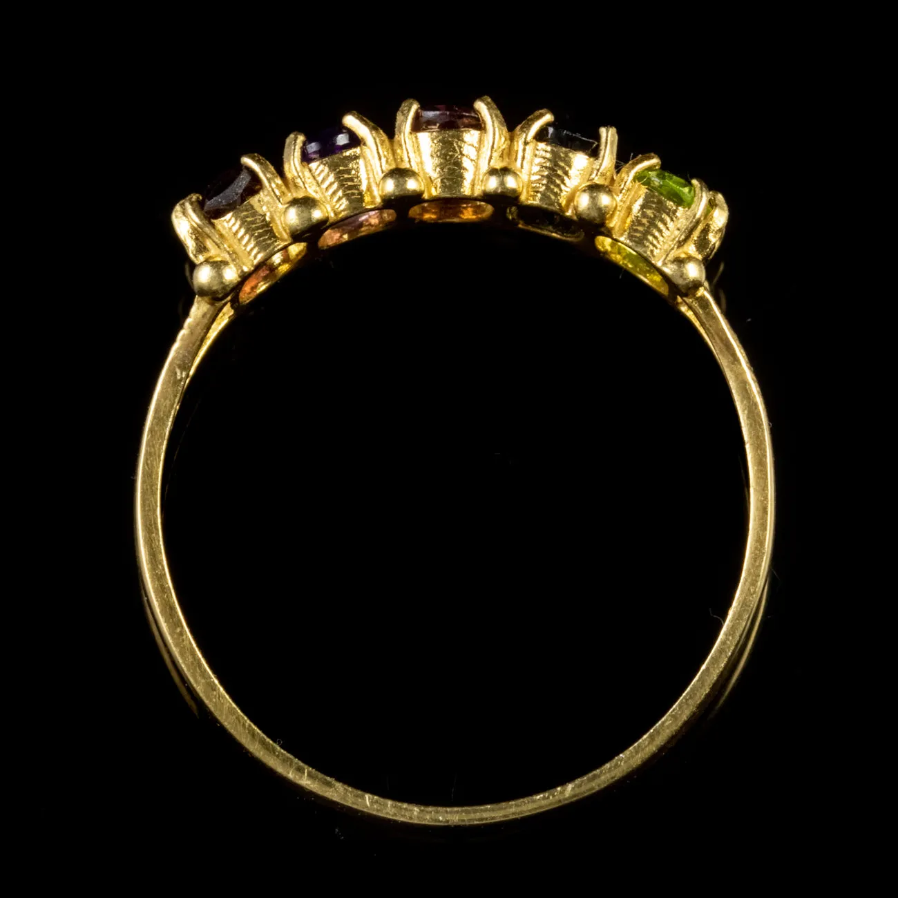 Multi Gemstone Five Stone Ring 18Ct Gold Silver