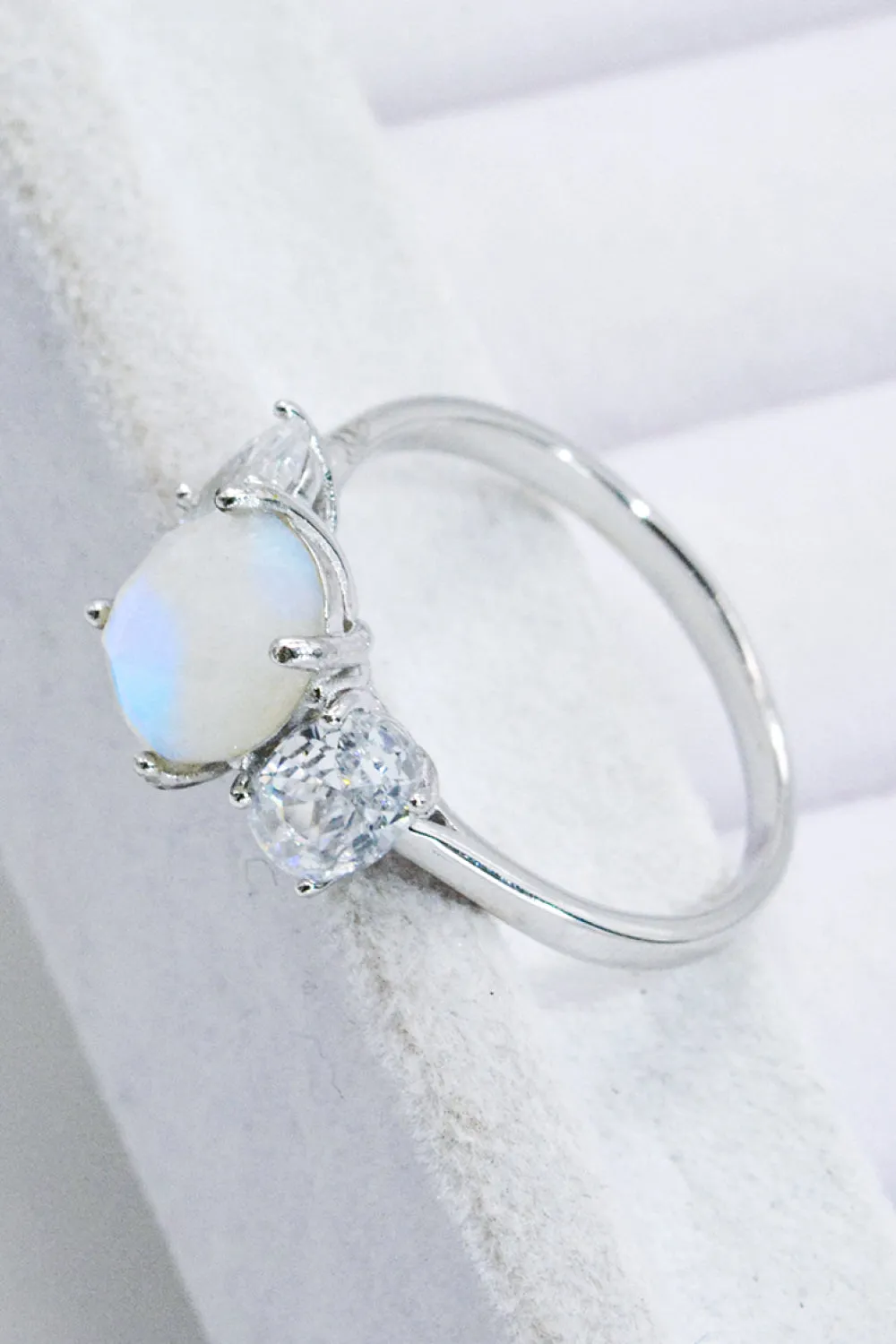 Natural Moonstone and Zircon Ring