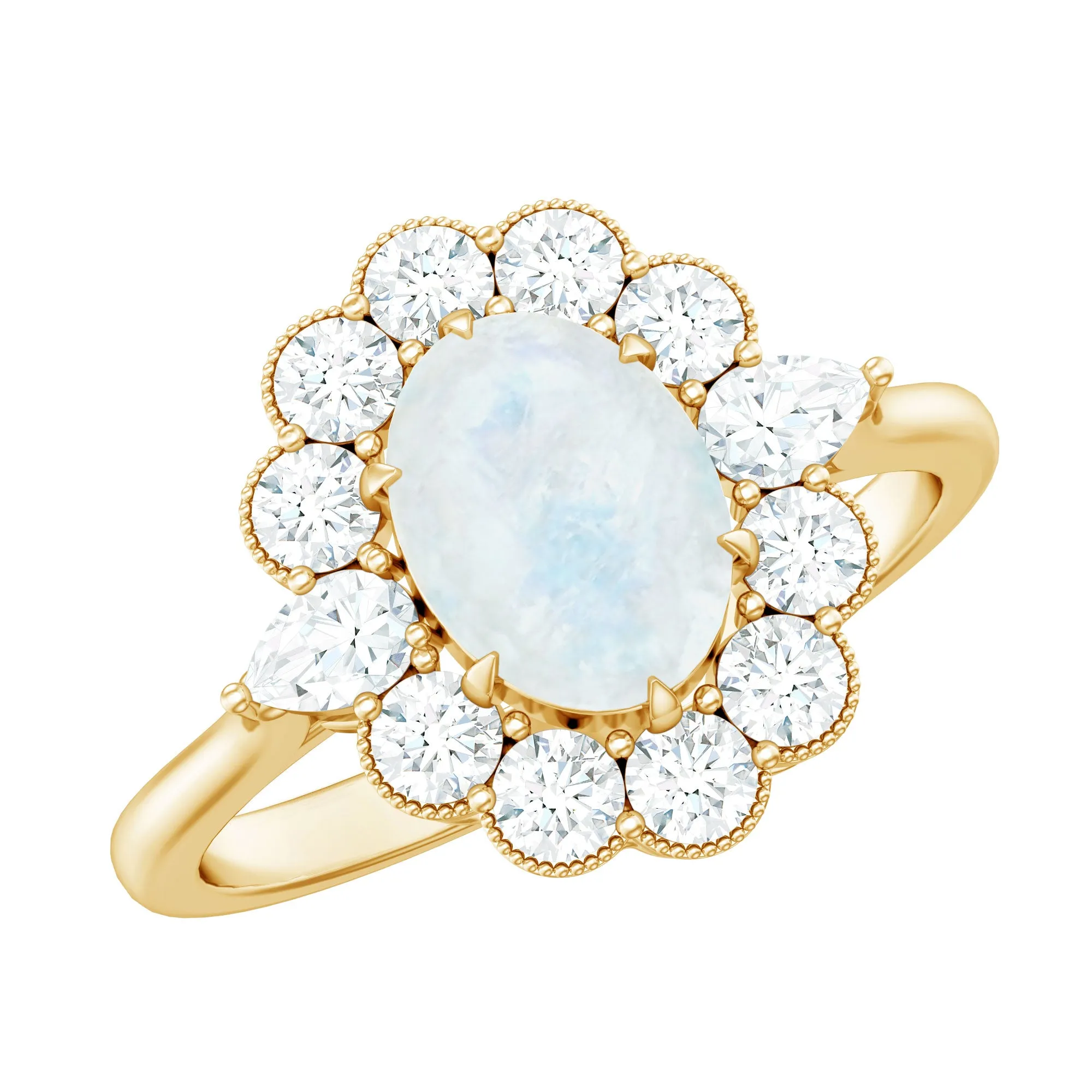 Natural Moonstone Statement Ring With Moissanite Halo
