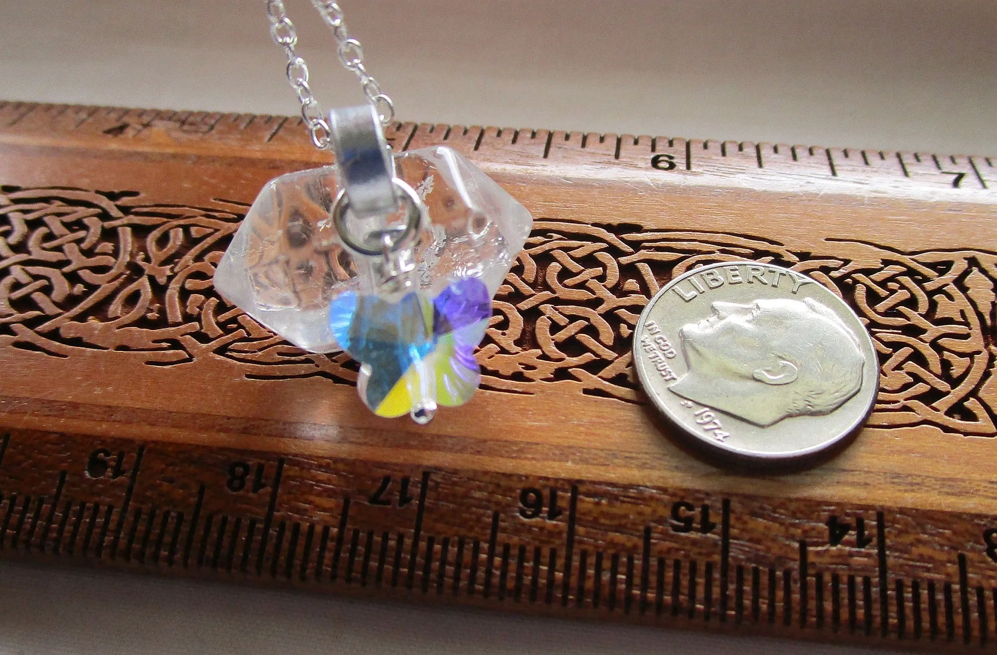 Natural Quartz Crystal Aurora Borealis Butterfly Pendant Necklace