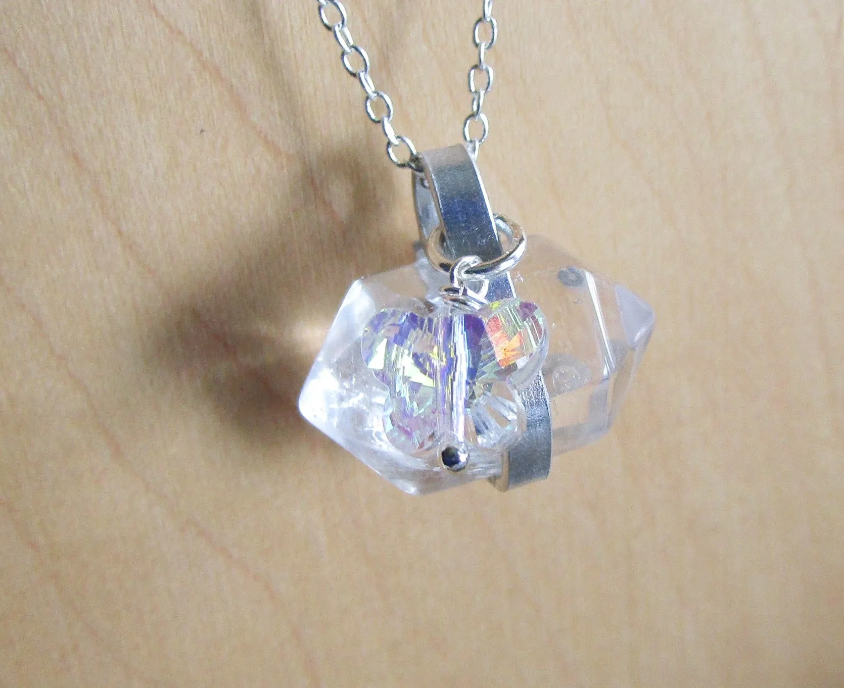 Natural Quartz Crystal Aurora Borealis Butterfly Pendant Necklace