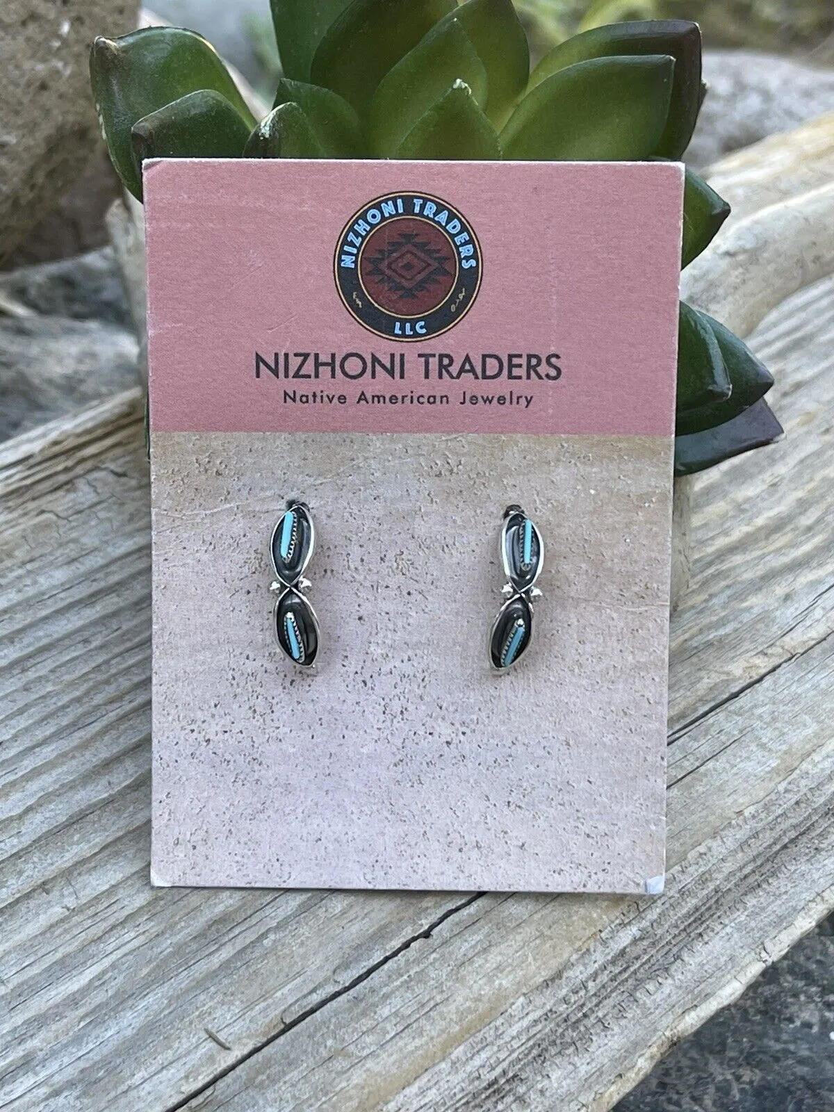 Navajo Sterling Silver & Turquoise Crescent Circle Post Earrings