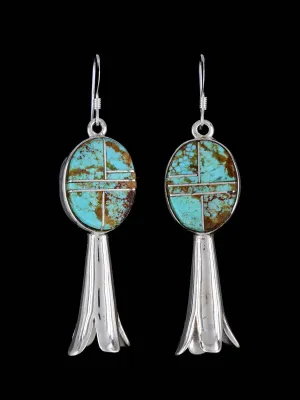 Navajo Turquoise Inlay Sterling Silver Dangle Earrings
