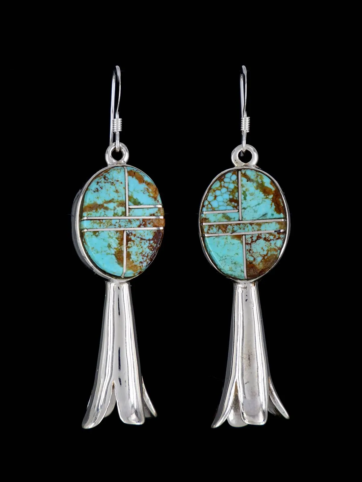 Navajo Turquoise Inlay Sterling Silver Dangle Earrings