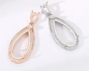 Necklace Pendant Setting Blank 17mm 1pc 1.6g 925 Sterling Silver for 2 Drop Shape Faceted Stones 3 Prongs CZ Semi Mount Wholesale Available
