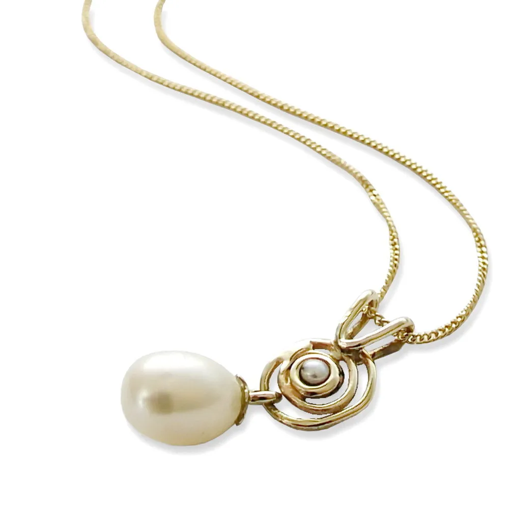 NG8879 Gold Spiral necklace with Pearl