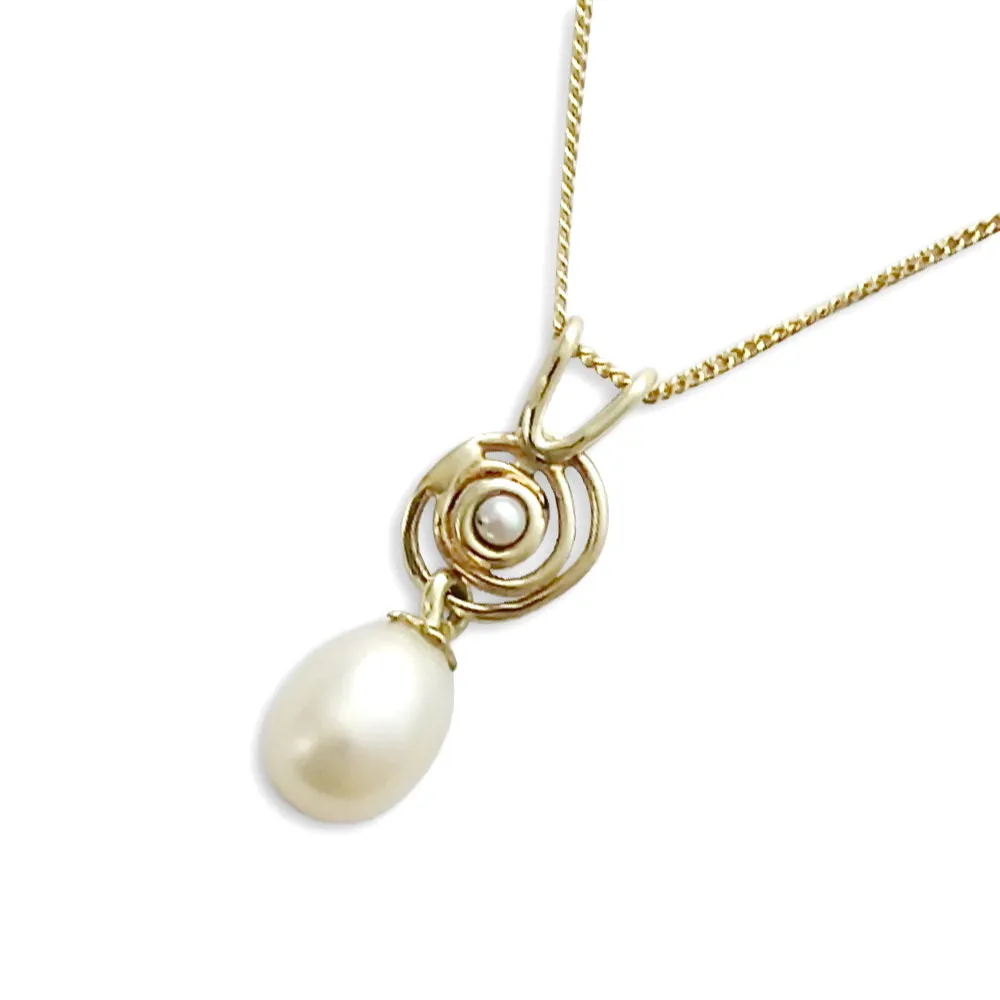 NG8879 Gold Spiral necklace with Pearl