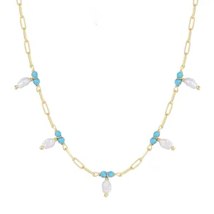 NILA FRESHWATER PEARL & TURQUOISE GOLD NECKLACE