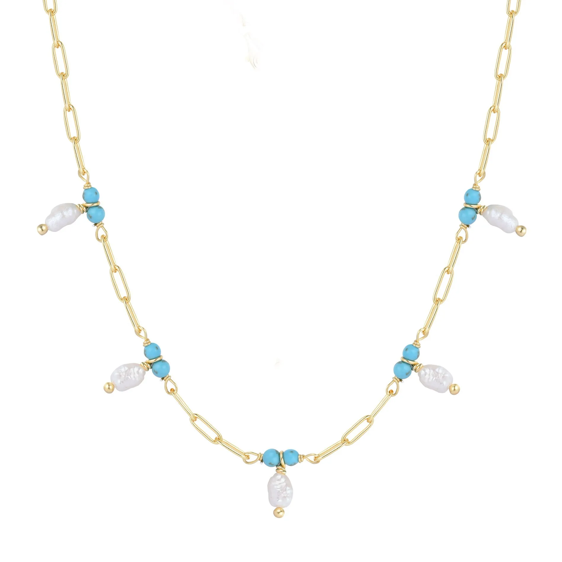 NILA FRESHWATER PEARL & TURQUOISE GOLD NECKLACE