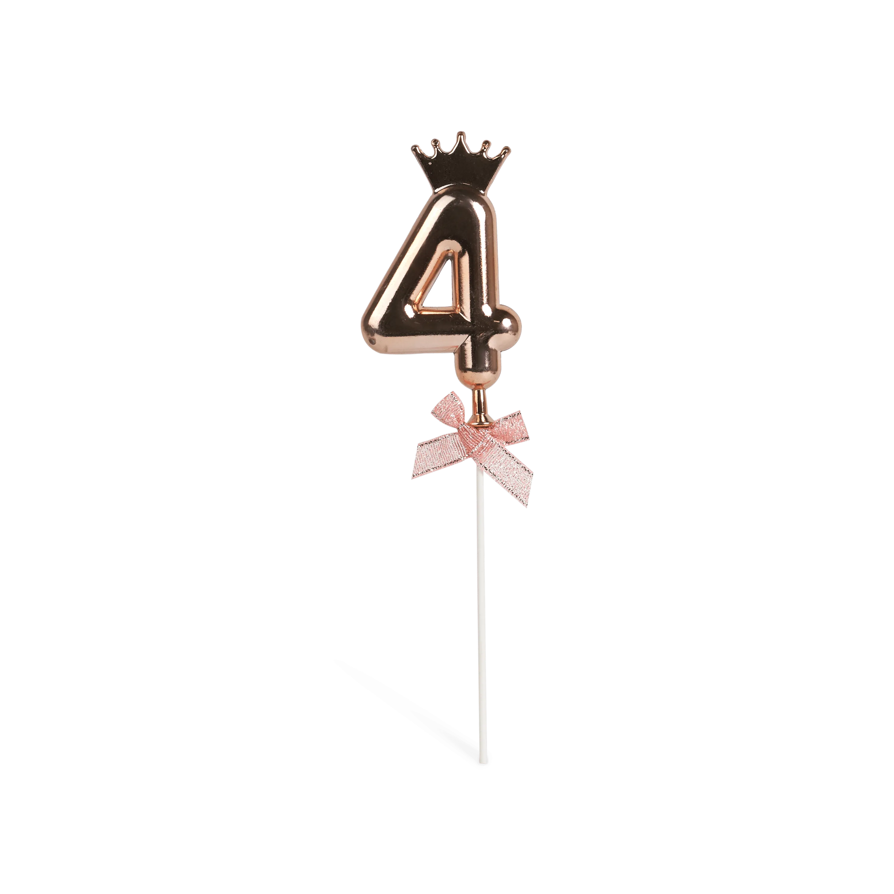Number 4 on a stick with a rose gold crown