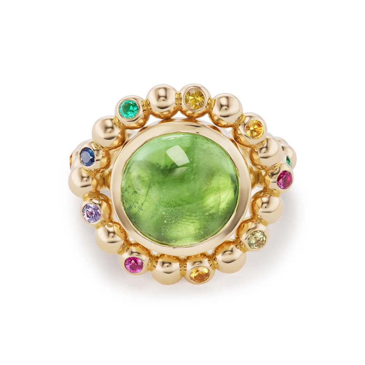 One-of-a-Kind Daisy Chain Ring with Peridot Cabochon