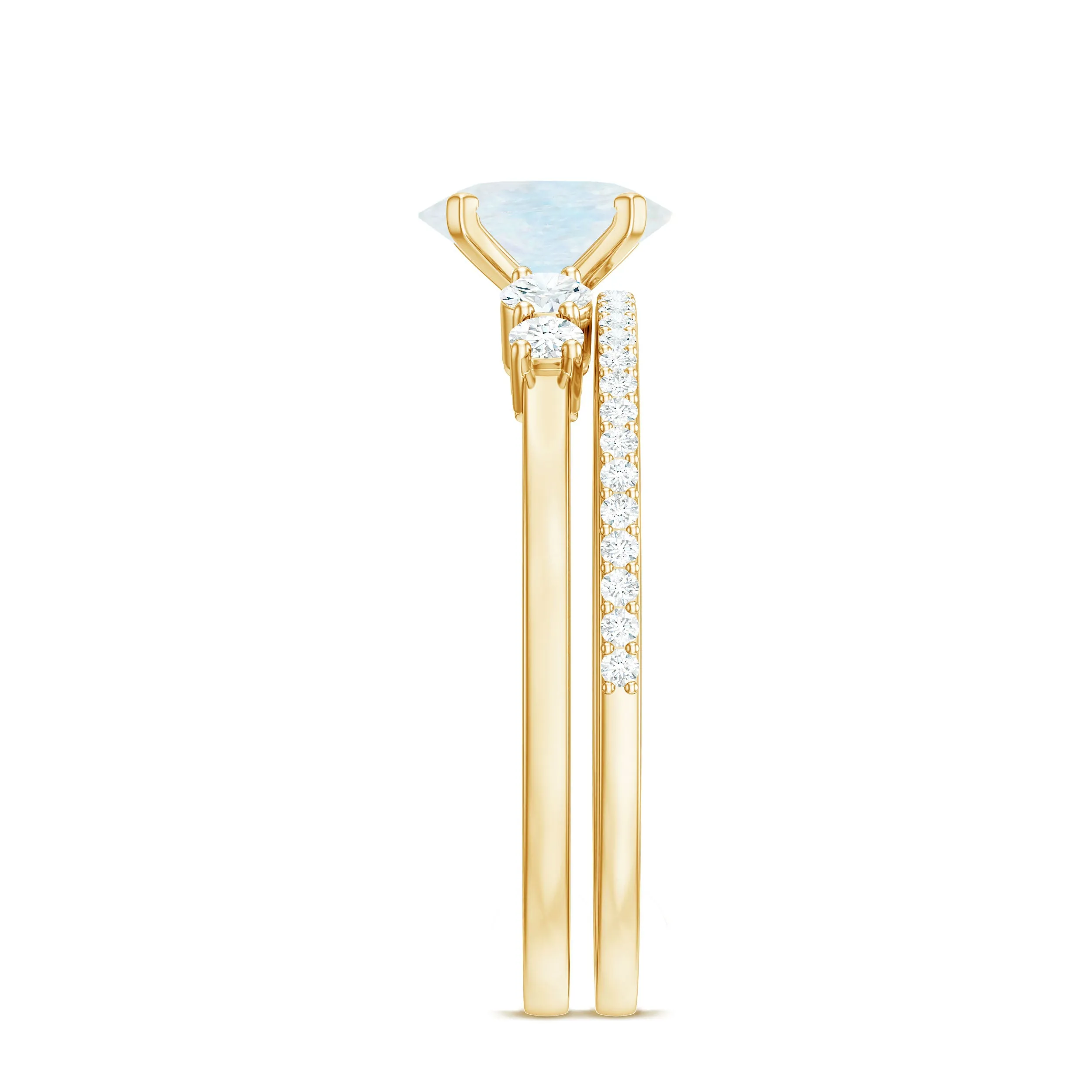 Oval Moonstone Solitaire Ring Set with Diamond