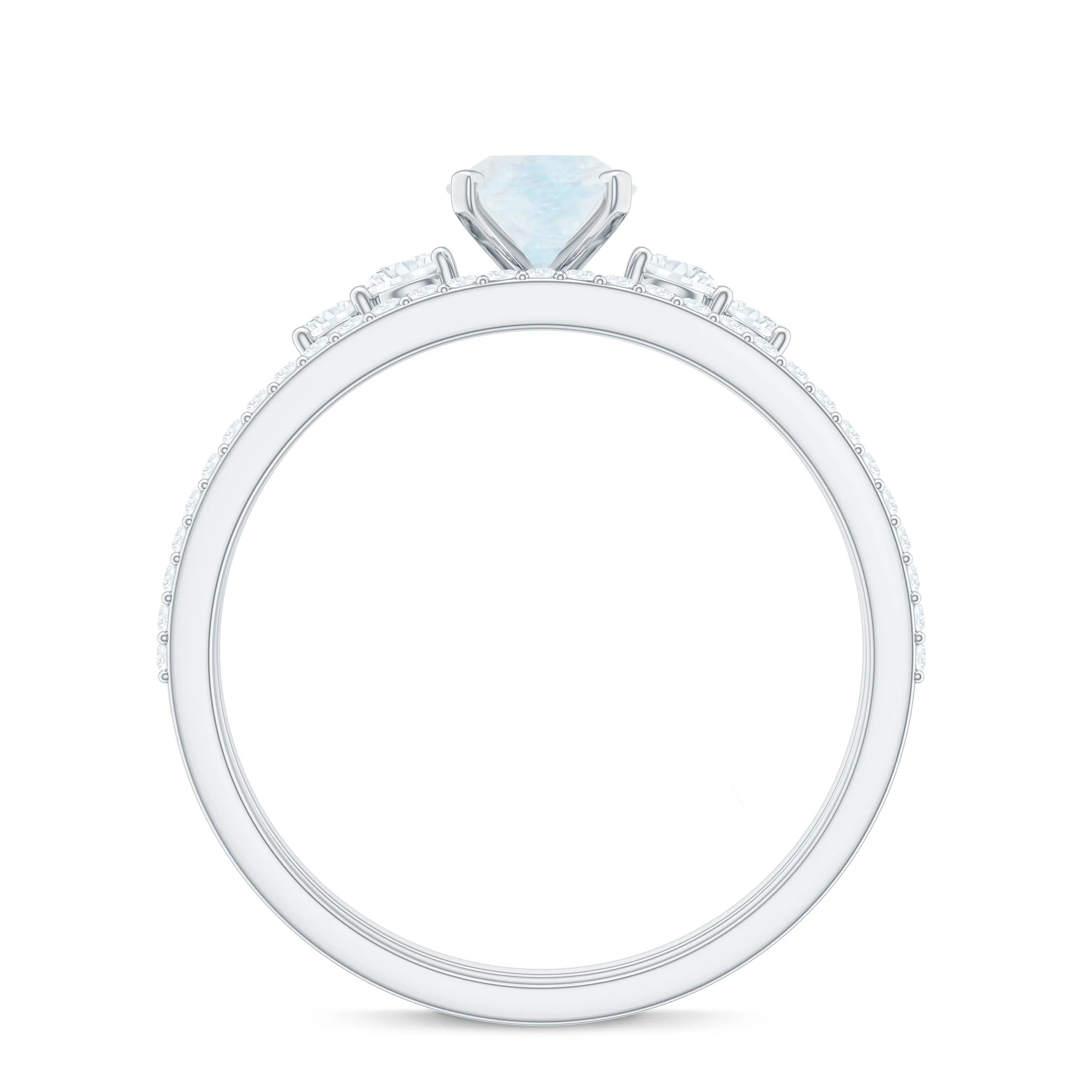 Oval Moonstone Solitaire Ring Set with Diamond
