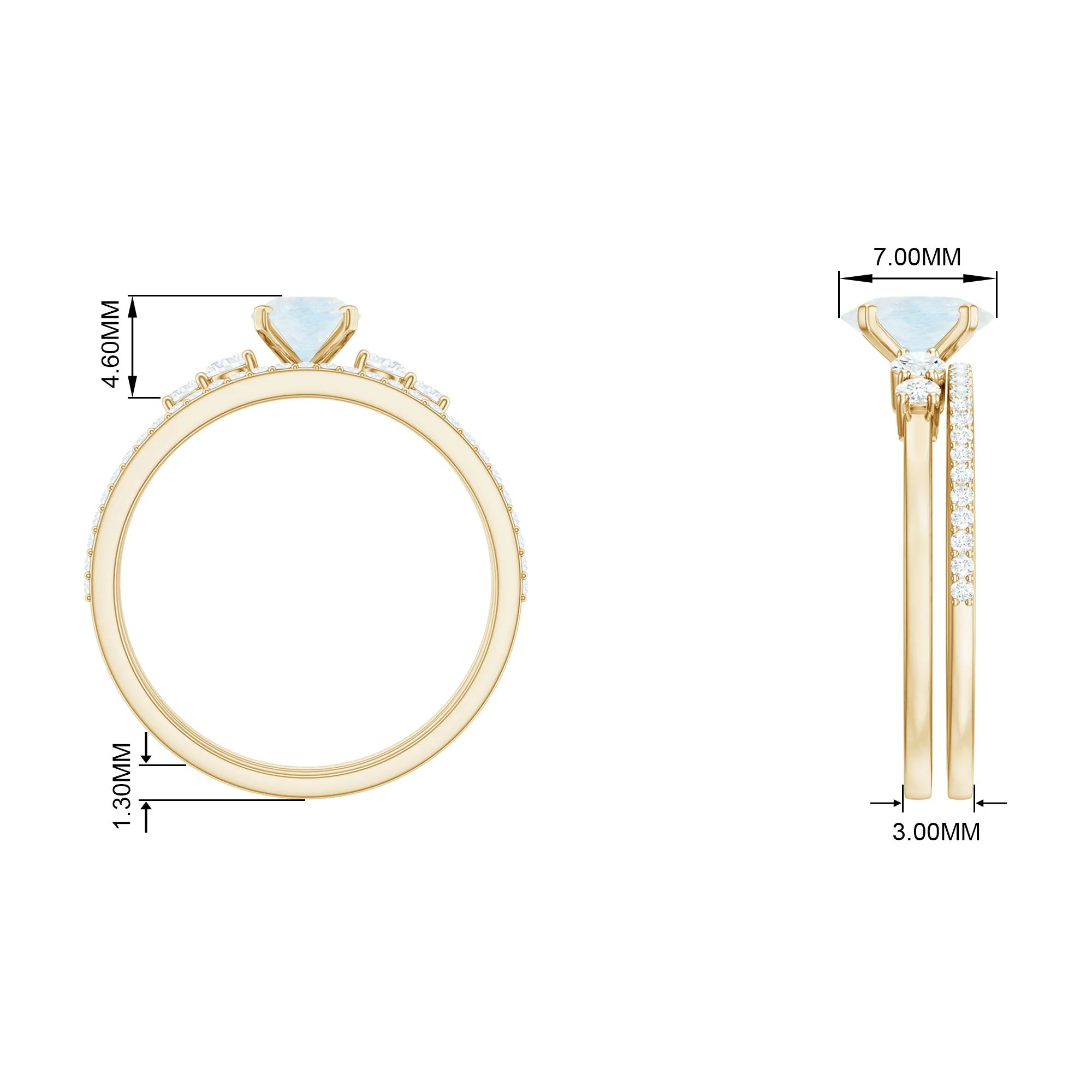 Oval Moonstone Solitaire Ring Set with Diamond