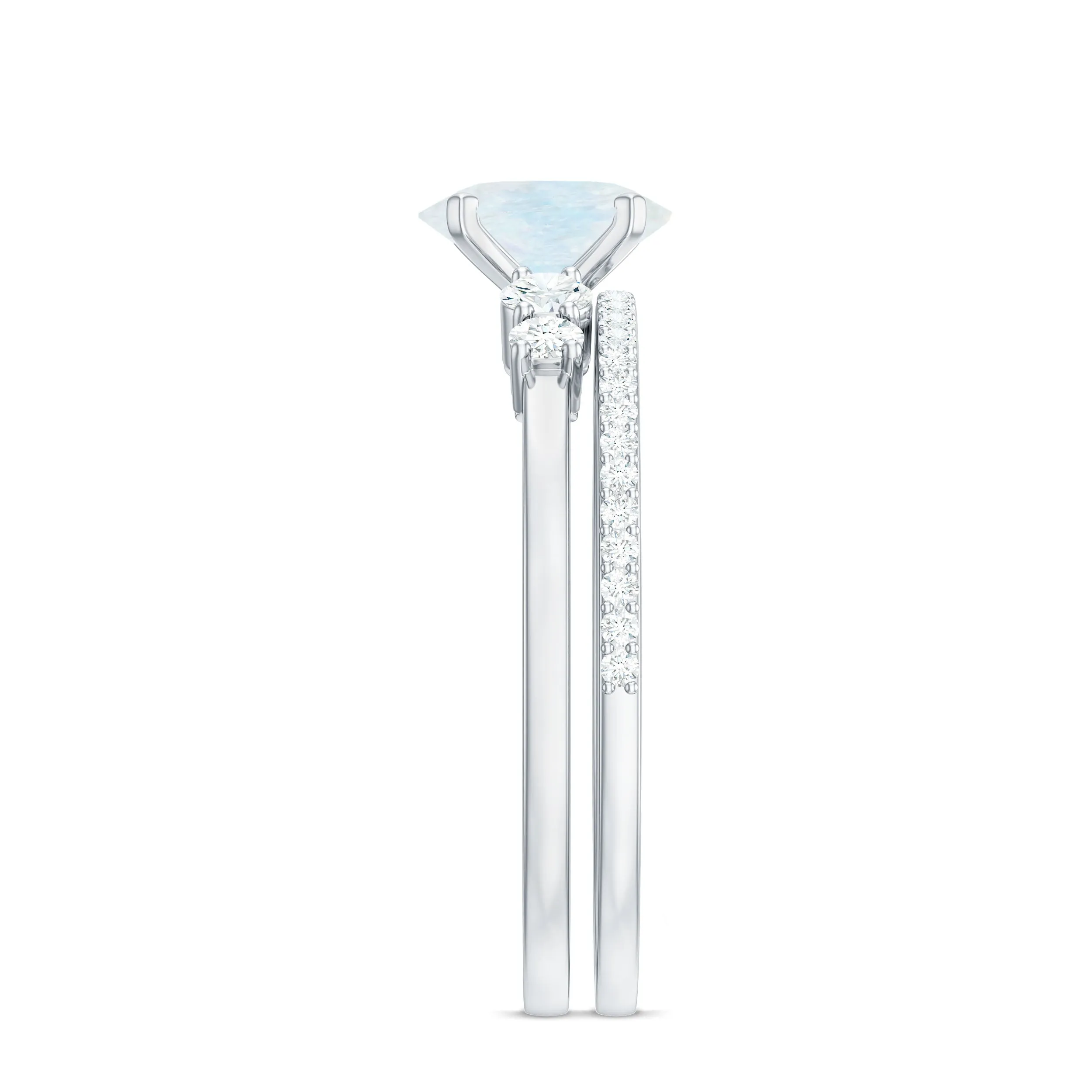 Oval Moonstone Solitaire Ring Set with Diamond