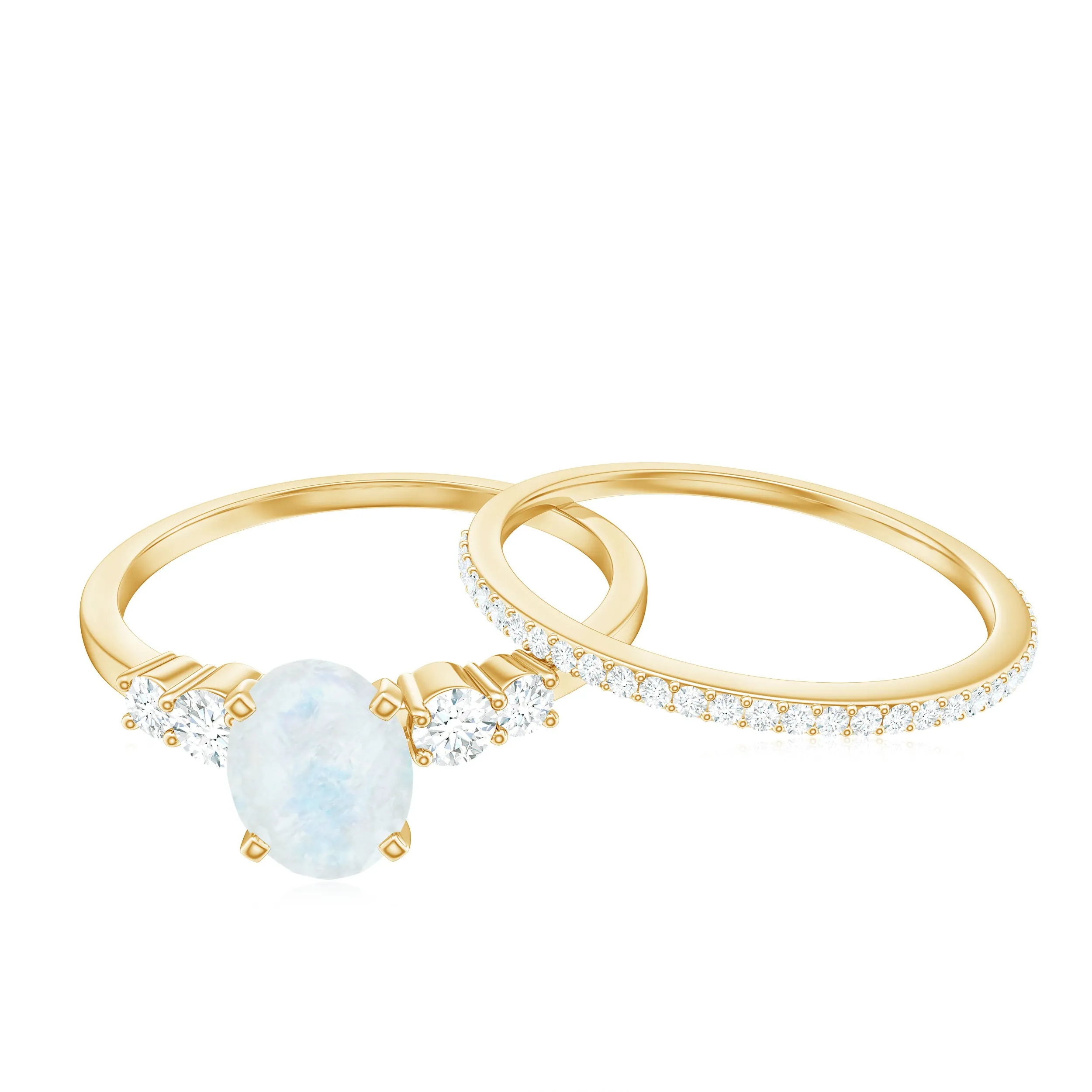 Oval Moonstone Solitaire Ring Set with Diamond