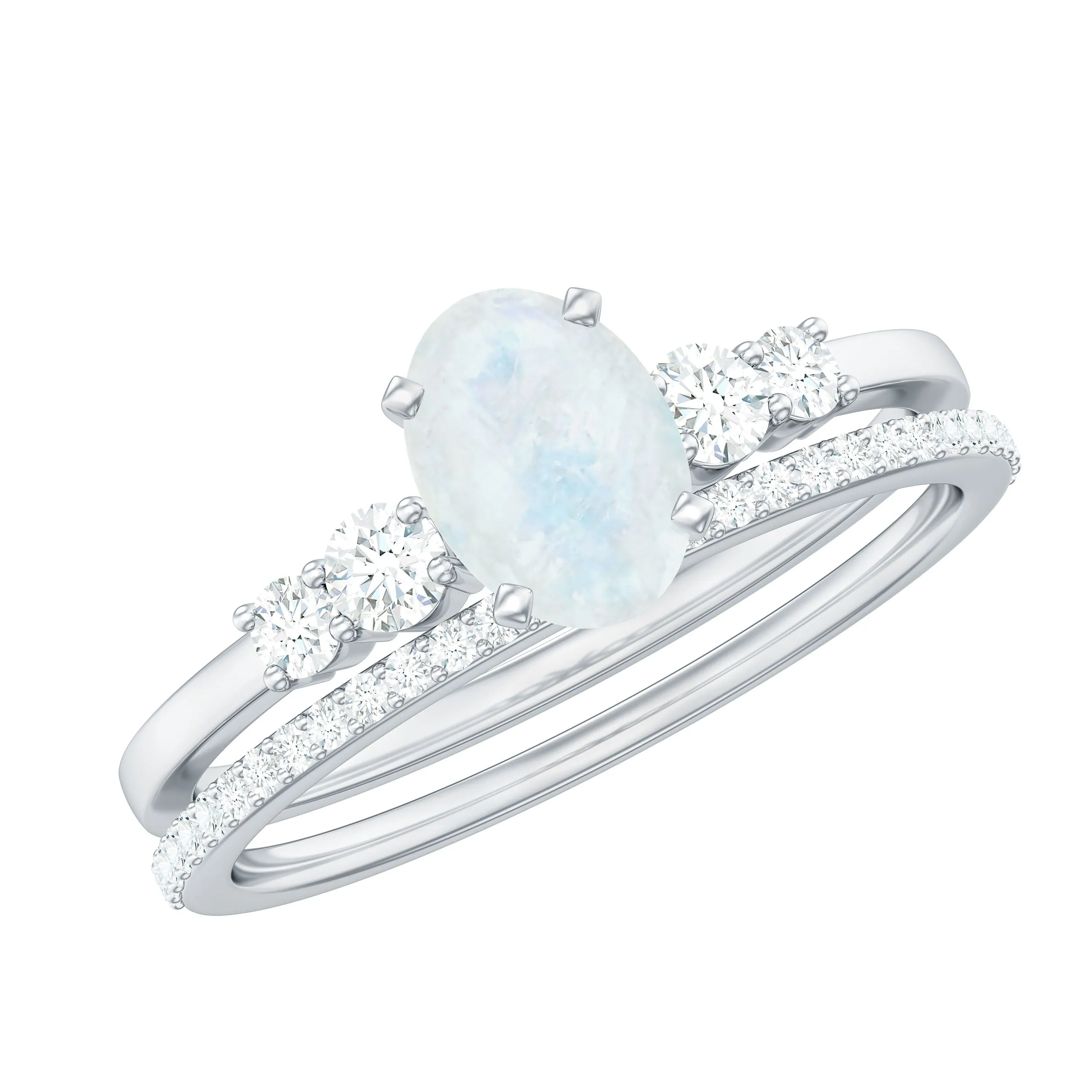Oval Moonstone Solitaire Ring Set with Diamond