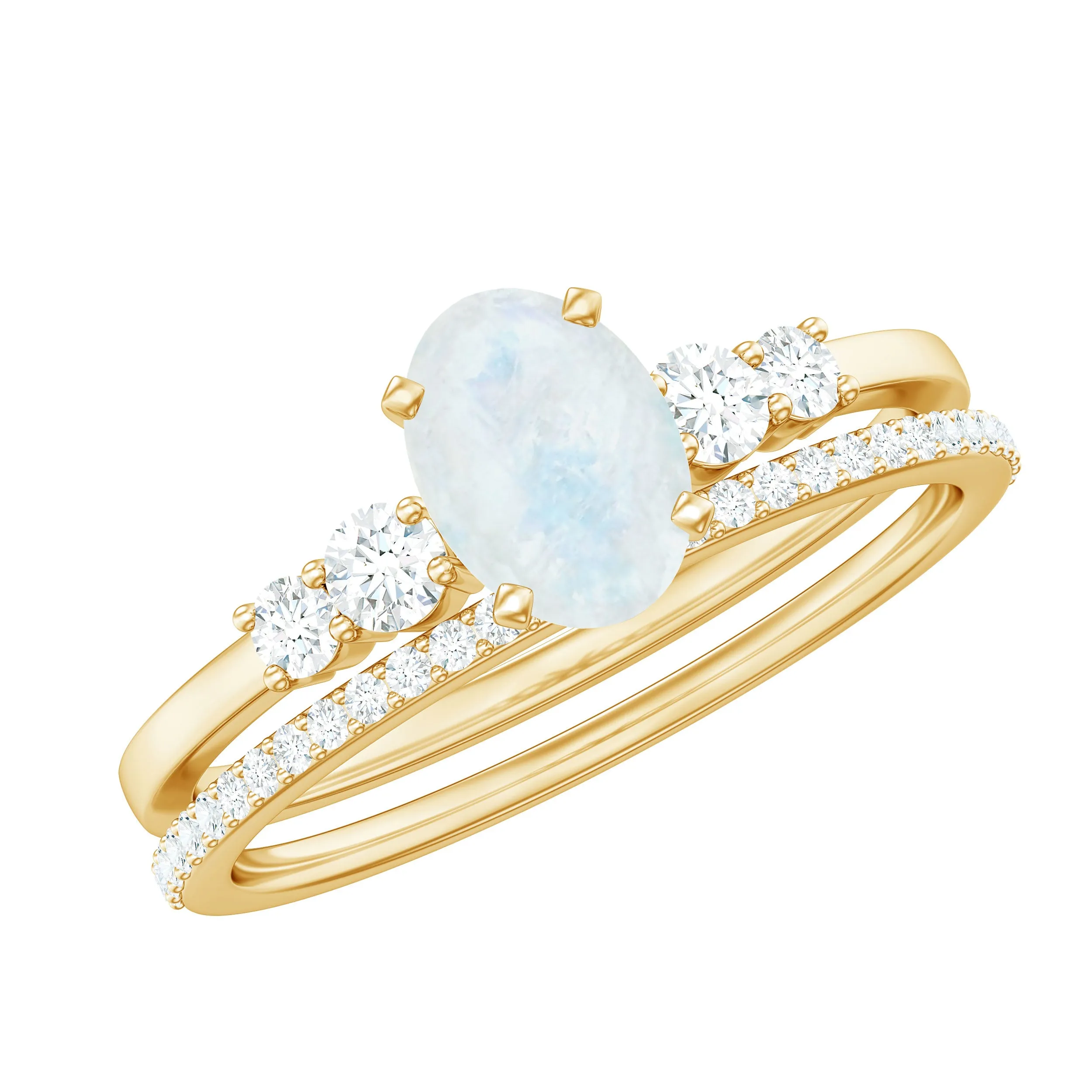 Oval Moonstone Solitaire Ring Set with Diamond