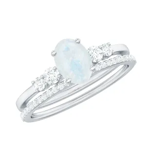 Oval Moonstone Solitaire Ring Set with Diamond