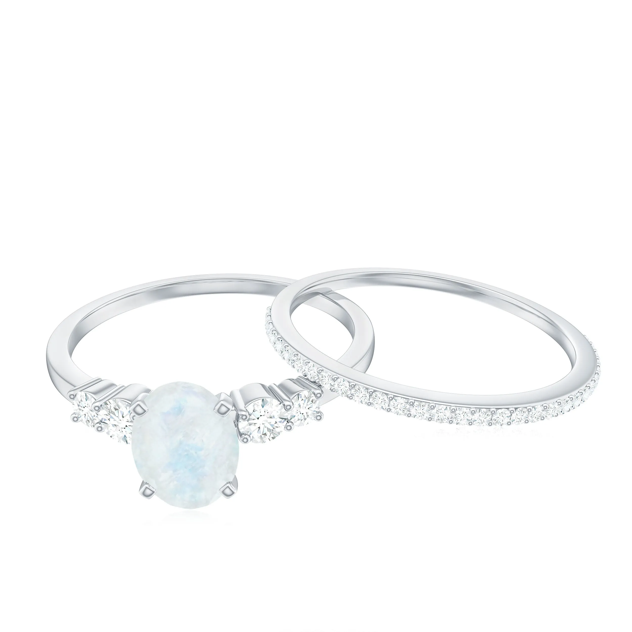 Oval Moonstone Solitaire Ring Set with Diamond