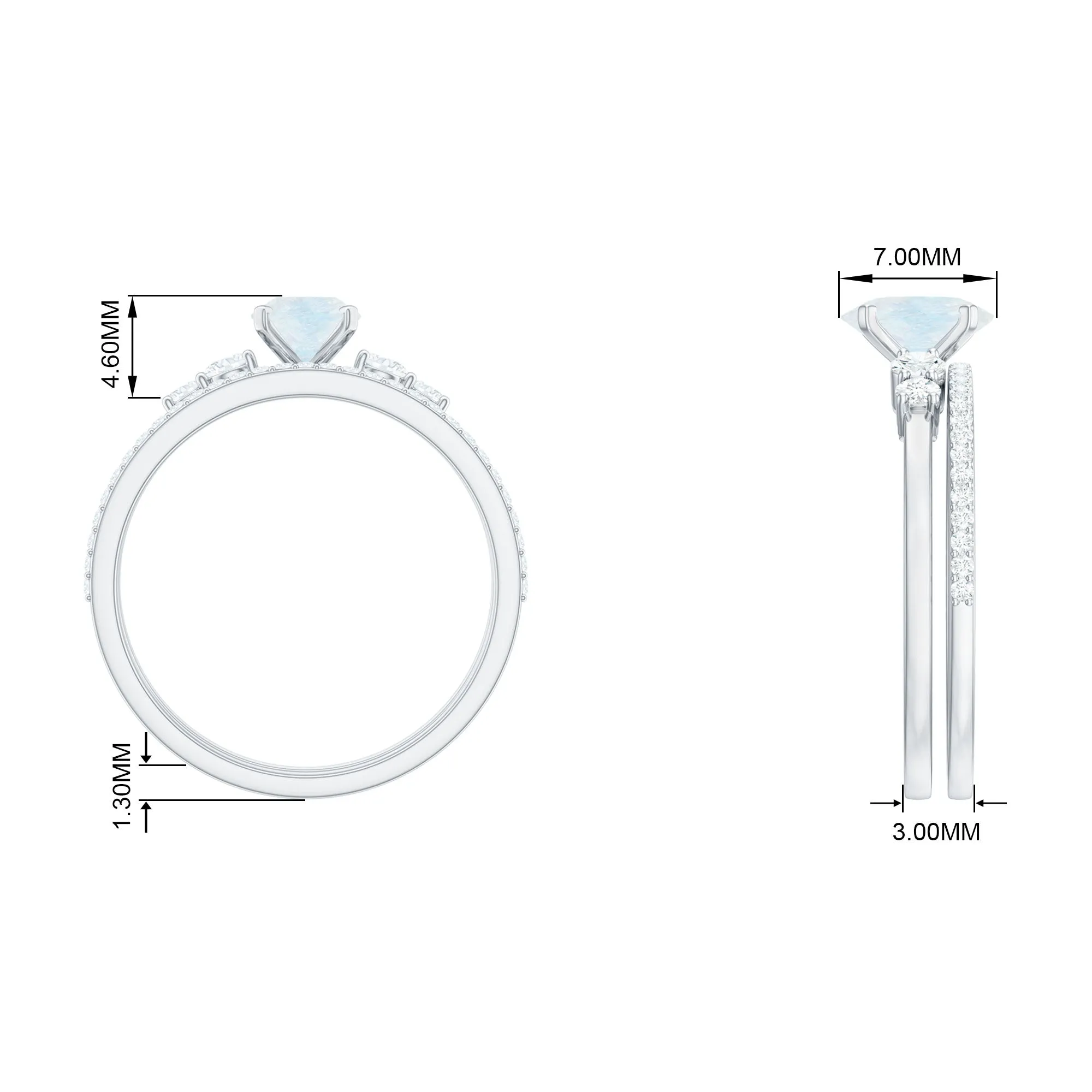 Oval Moonstone Solitaire Ring Set with Diamond