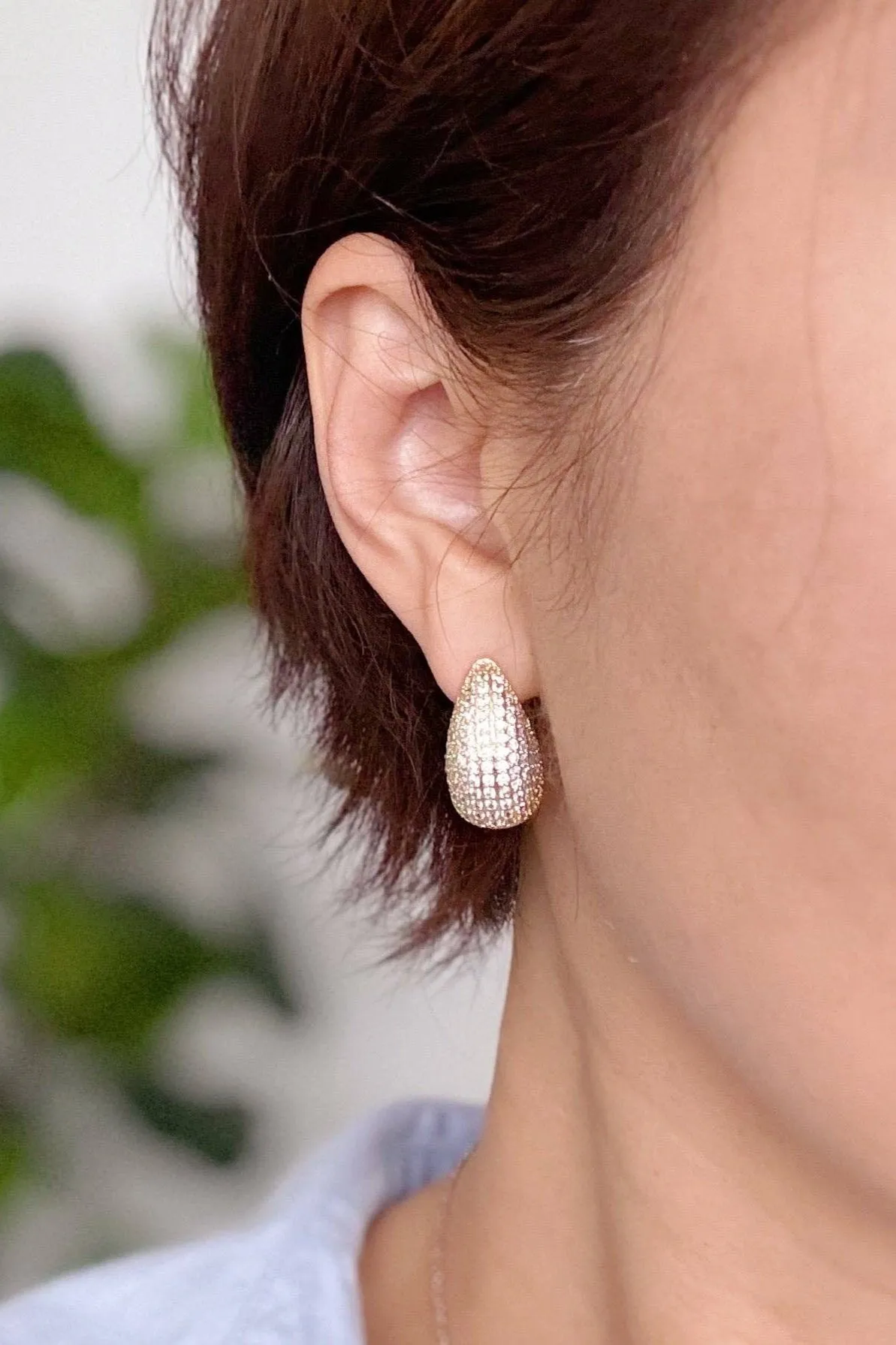 Paved Teardrop Stud Earrings