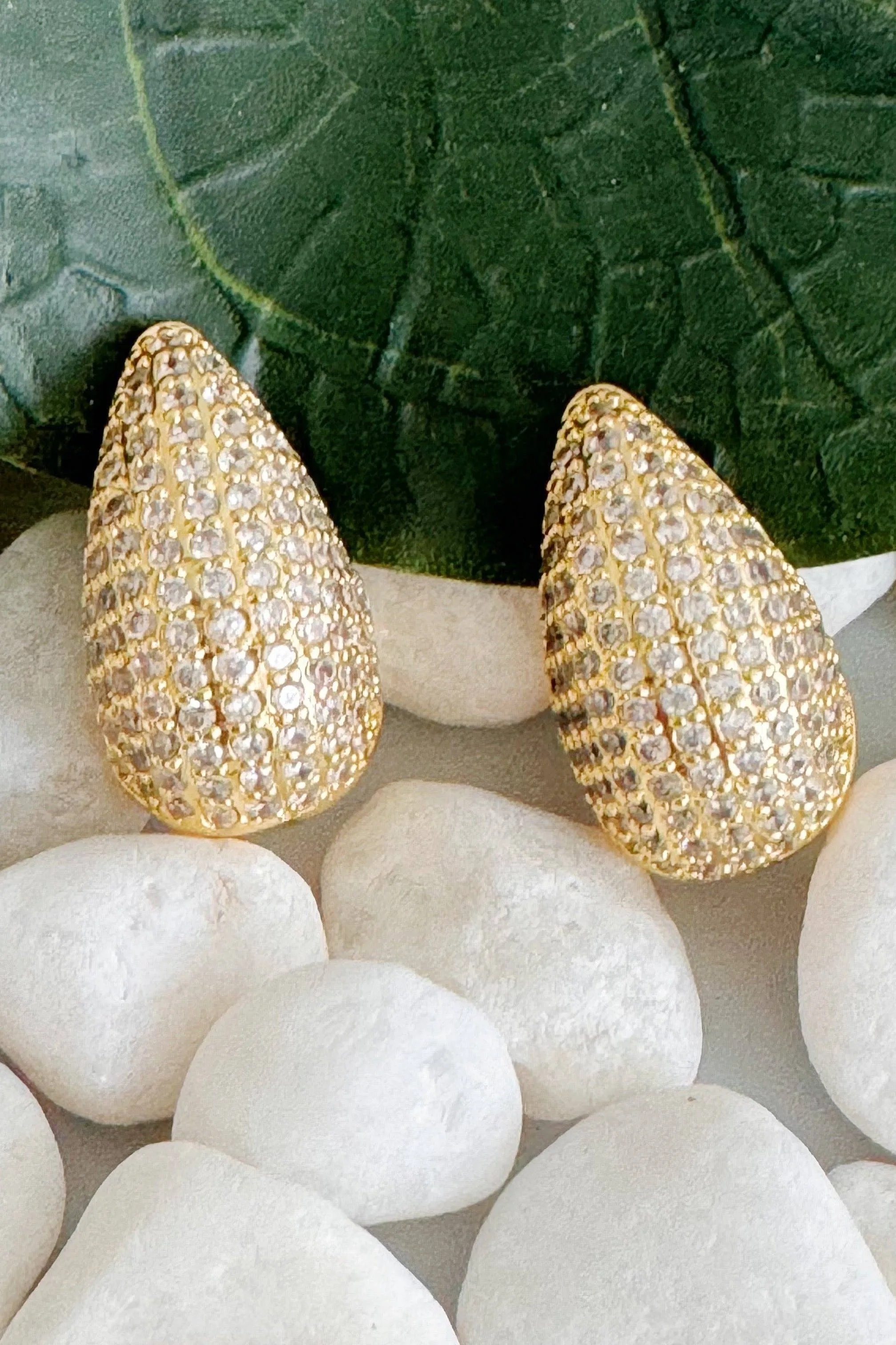 Paved Teardrop Stud Earrings