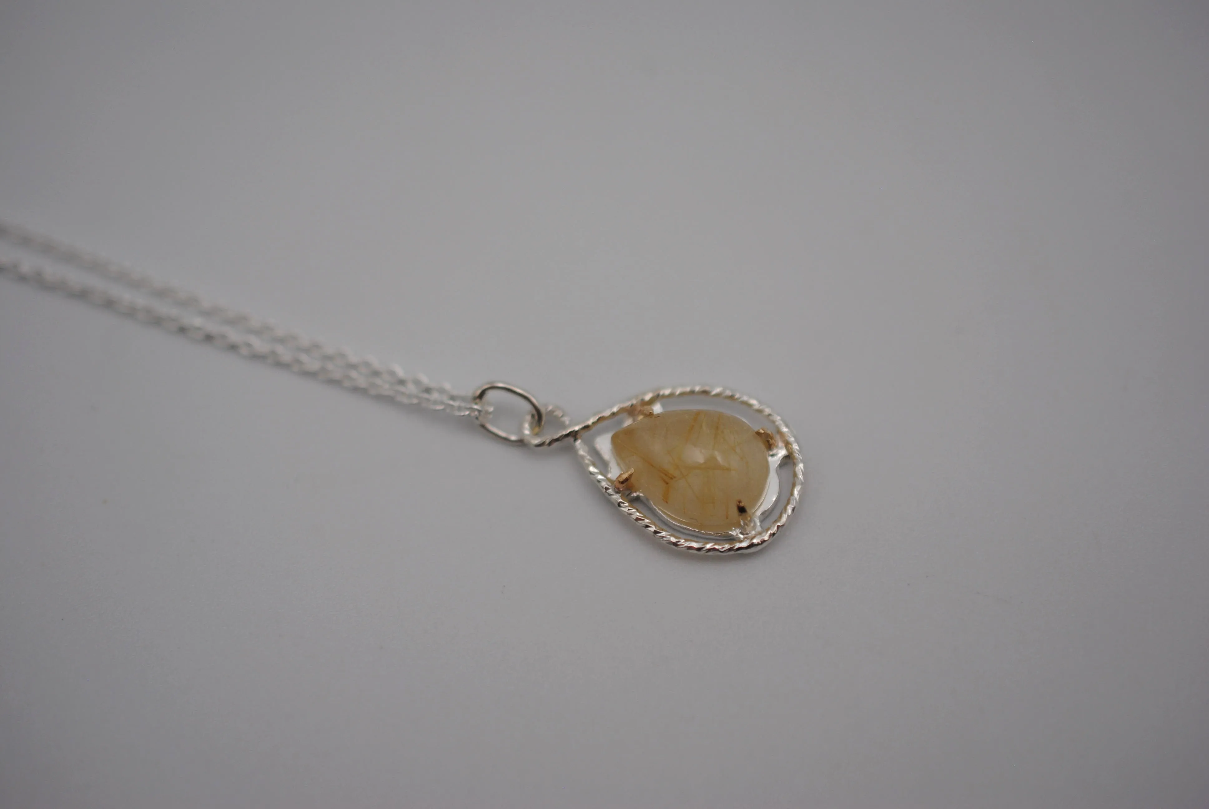 Pear Golden Rutilated Quartz with 14K Yellow Gold Prongs and Sparkle Halo Pendant Necklace on a Cable Chain