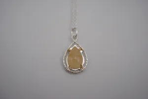 Pear Golden Rutilated Quartz with 14K Yellow Gold Prongs and Sparkle Halo Pendant Necklace on a Cable Chain