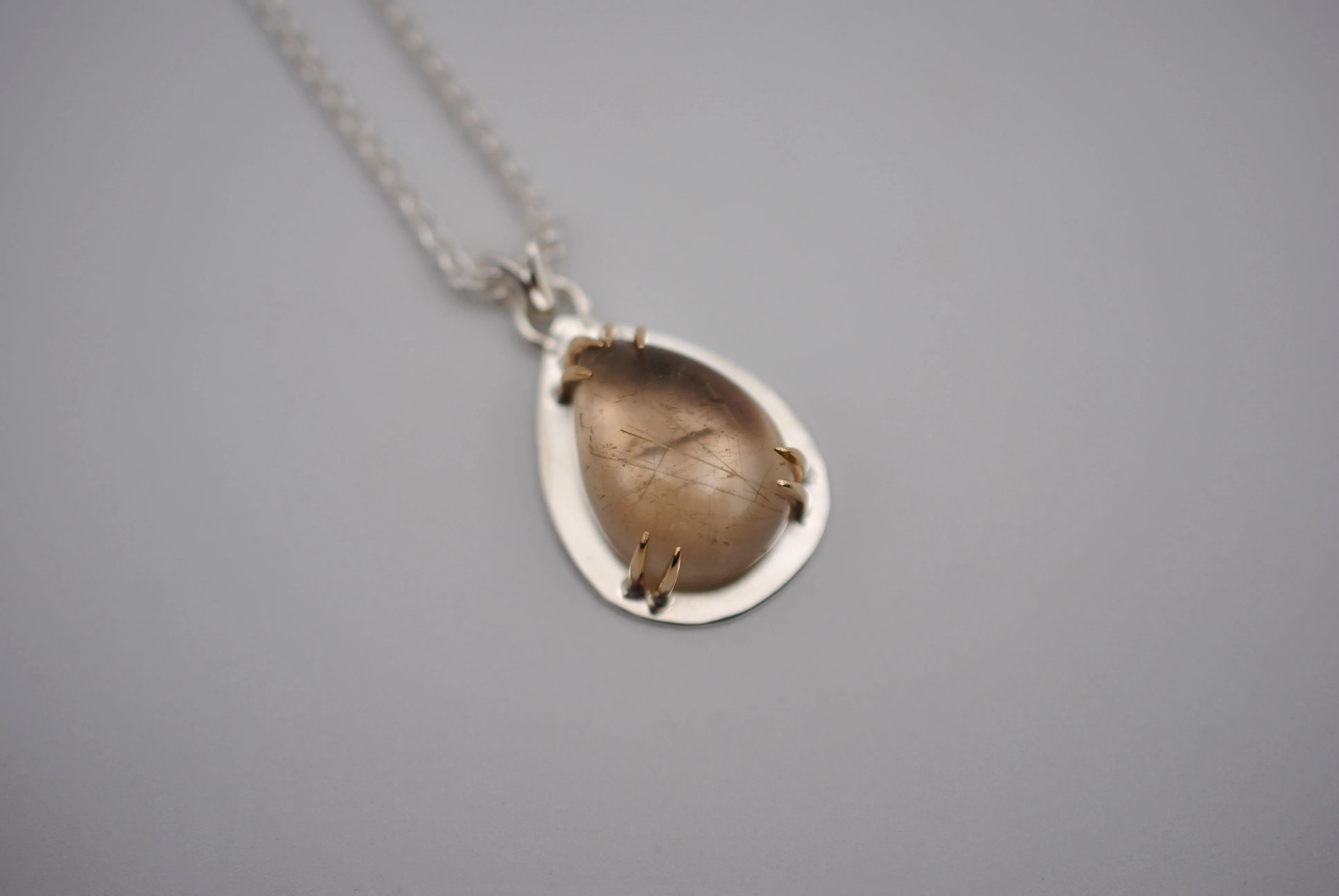 Pear Golden Rutilated Quartz with 14K Yellow Gold Prongs Pendant Necklace on Wheat Chain