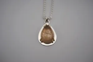 Pear Golden Rutilated Quartz with 14K Yellow Gold Prongs Pendant Necklace on Wheat Chain