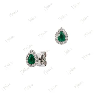 Pear Shape Emerald And Diamond Studs