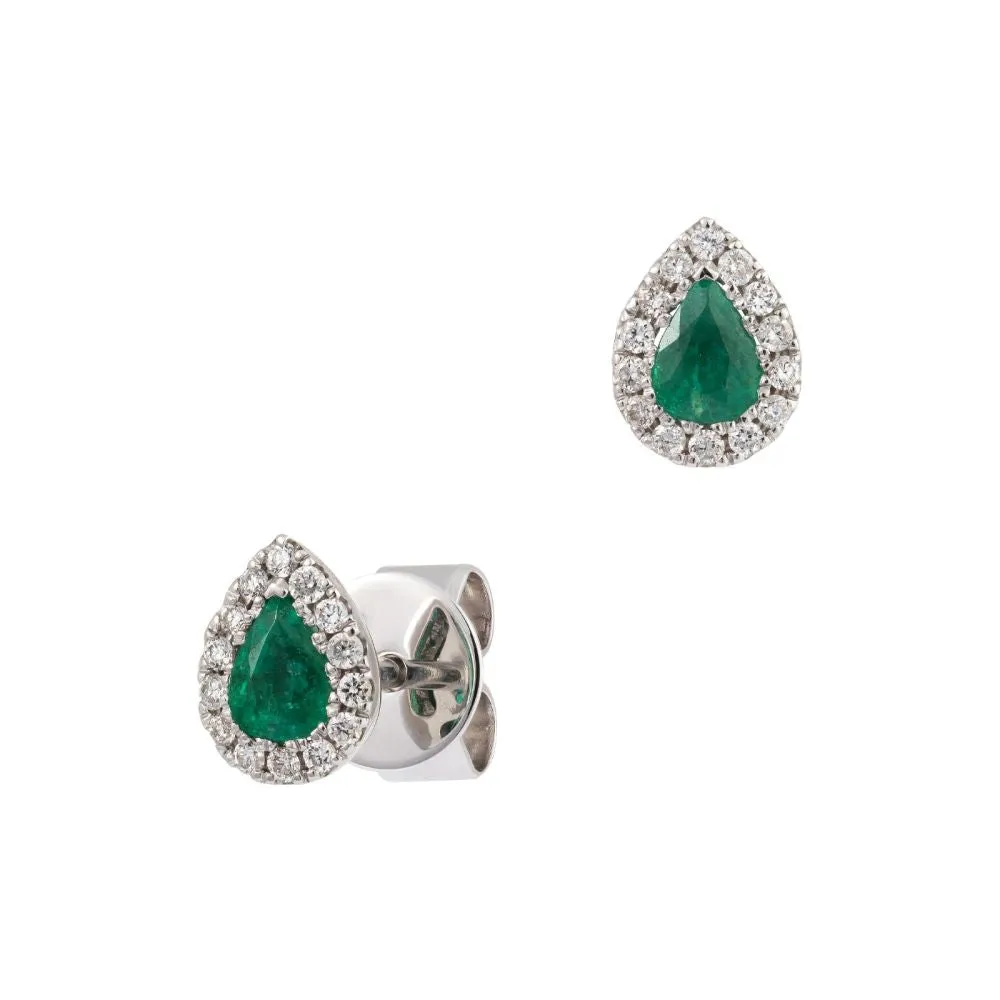 Pear Shape Emerald And Diamond Studs