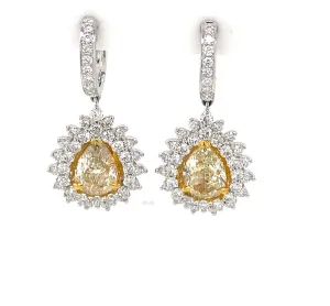 Pear Shaped Yellow Diamond Halo Dangle Earrings