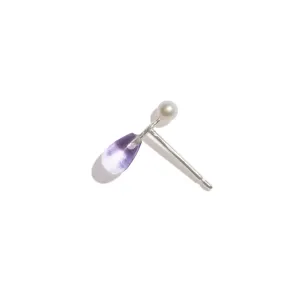 Pearl & Amethyst Barbell Earring - Sterling Silver