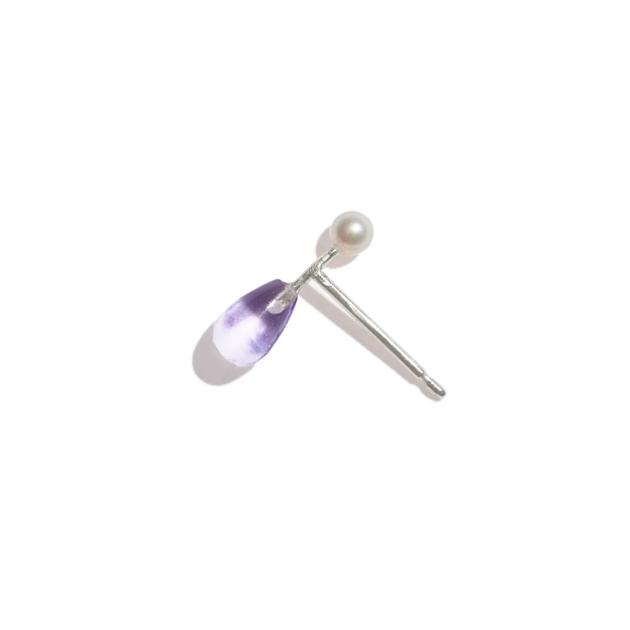 Pearl & Amethyst Barbell Earring - Sterling Silver