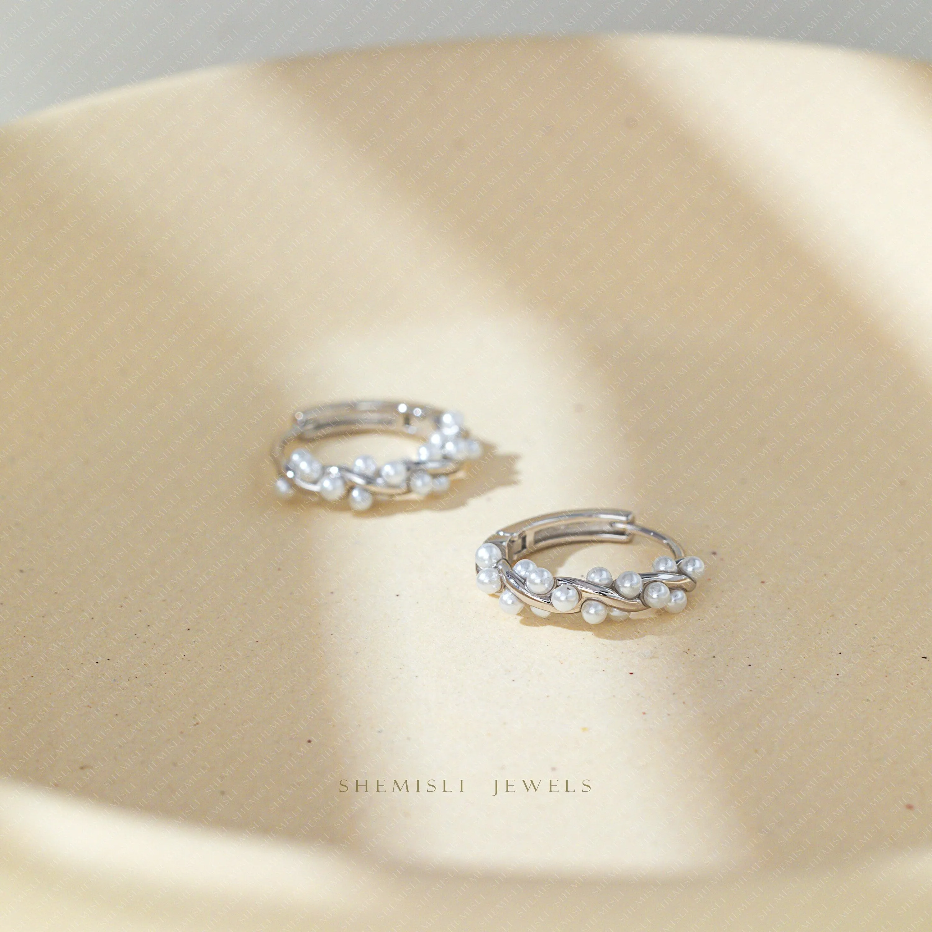 Pearl Wreath Hoop Earrings, Huggies, Gold, Silver SHEMISLI - SH281