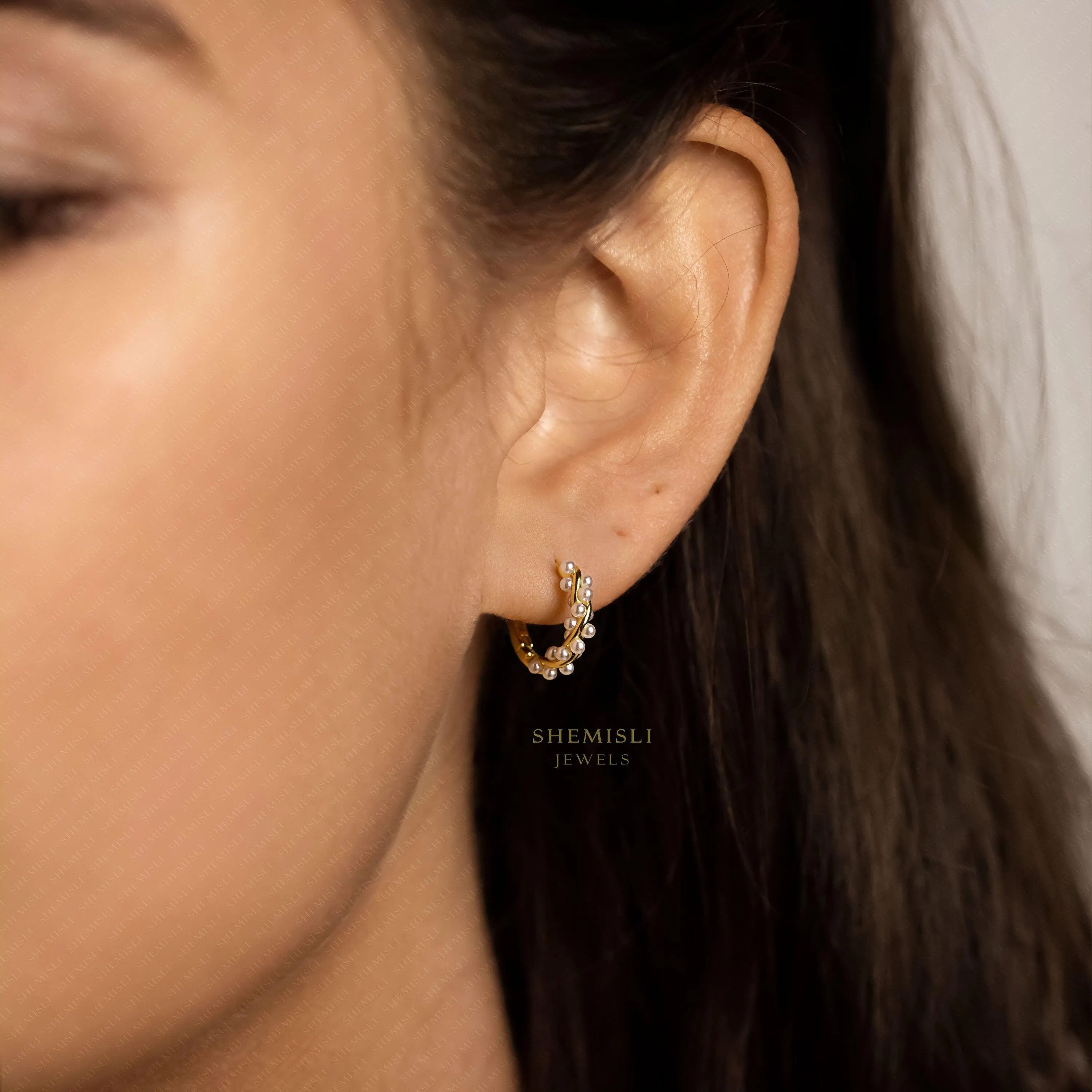 Pearl Wreath Hoop Earrings, Huggies, Gold, Silver SHEMISLI - SH281