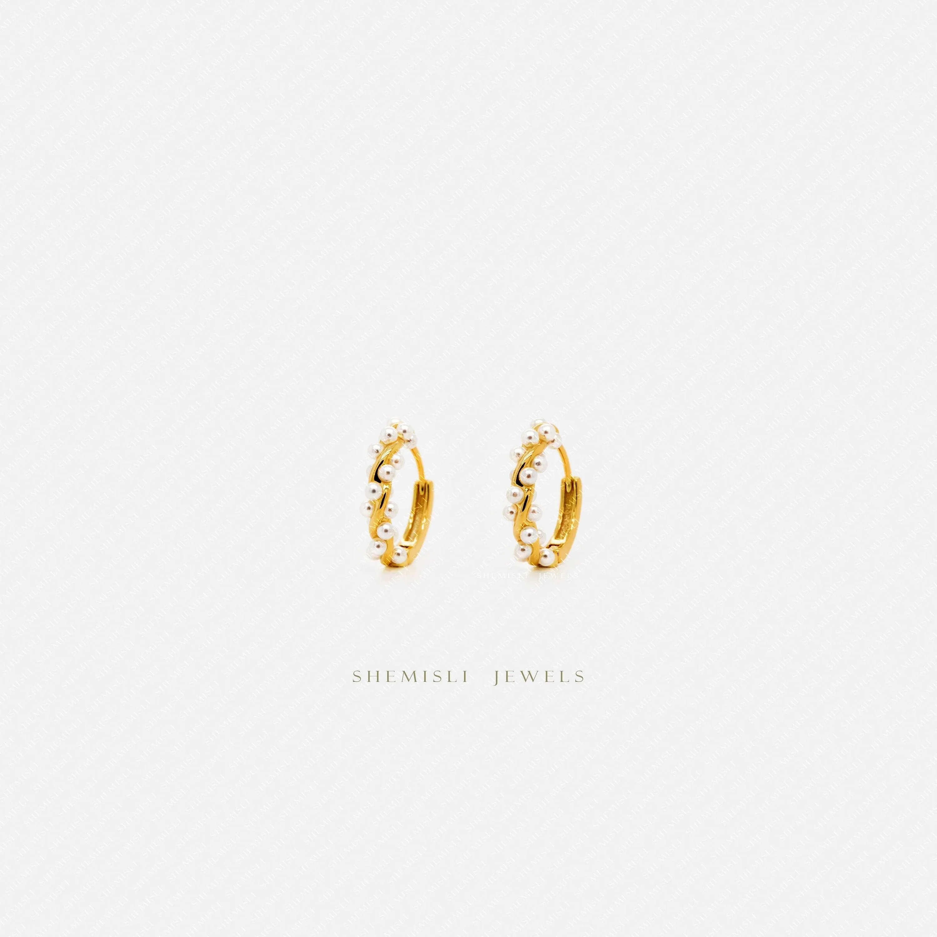 Pearl Wreath Hoop Earrings, Huggies, Gold, Silver SHEMISLI - SH281