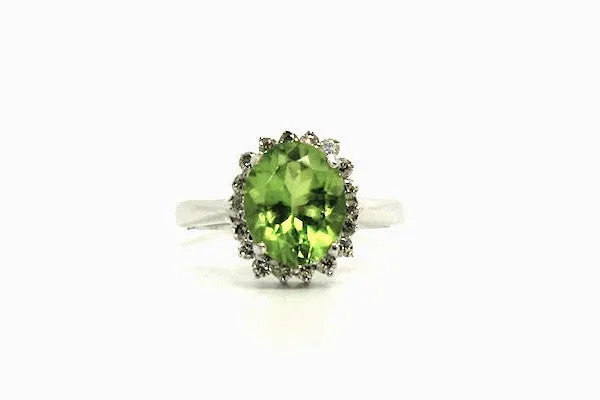 Peridot & Diamond Halo Ring AD No. 1053