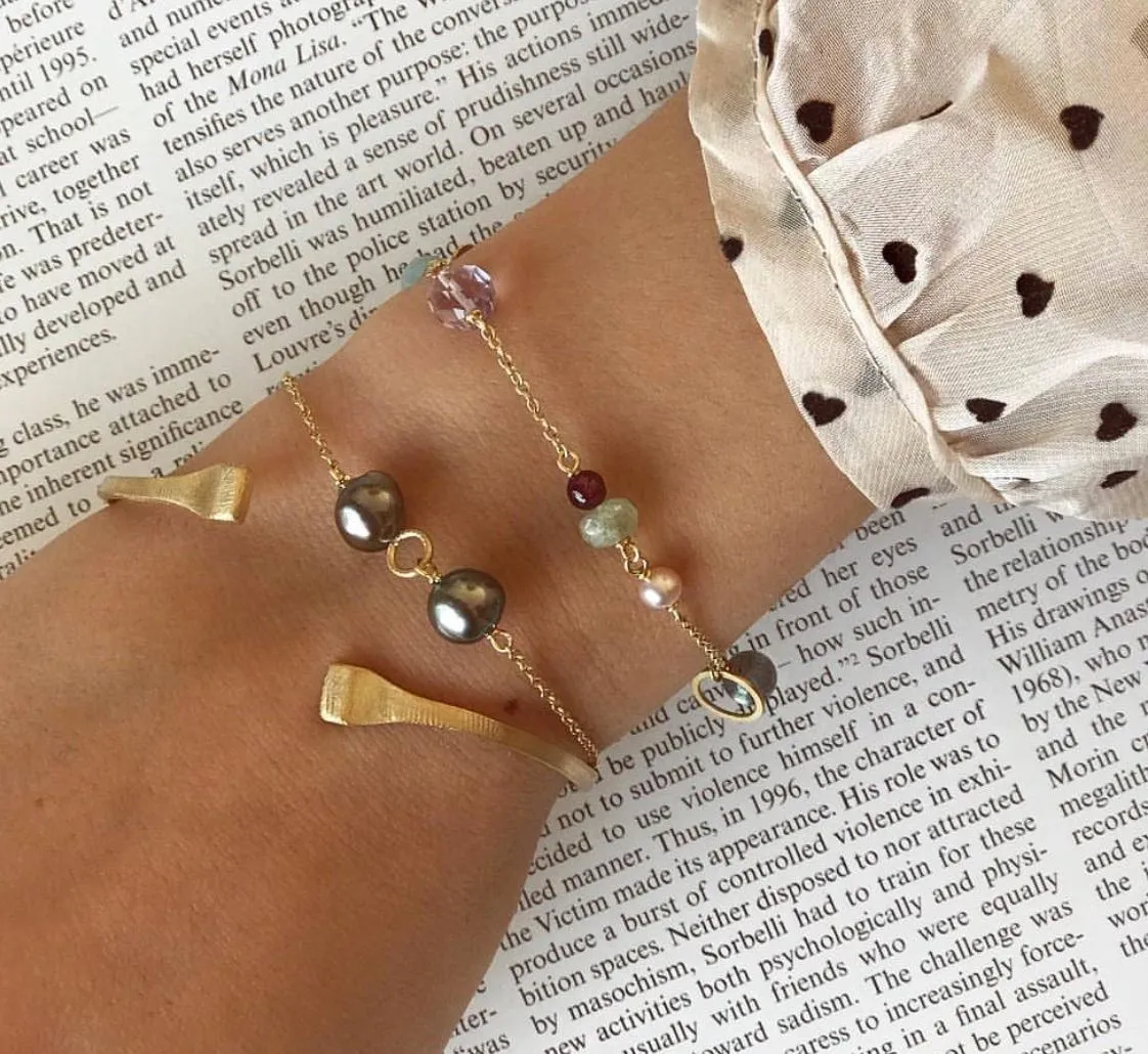 Piccolo Silver Bracelet w. Aquamarine, Coral, Pearl, Garnet, Moonstone, Chalcedony & Ruby