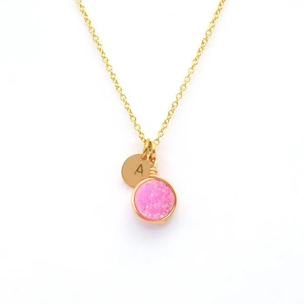 Pink Druzy Personalized Necklace