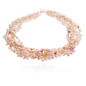 Pink Freshwater Pearl, Rose Quartz, Amethyst & Garnet Necklace