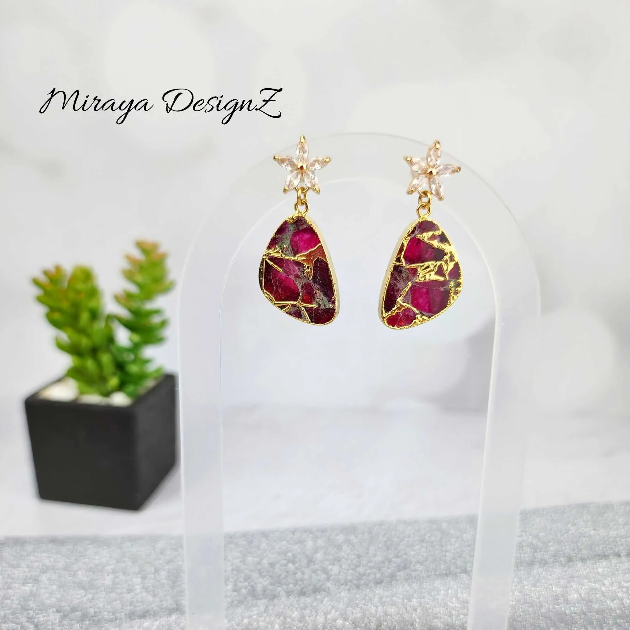 Pink Mojave Turquoise Teardrop Flower Earring